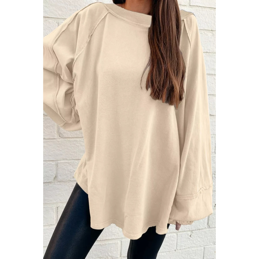 Oversized Long Sleeve Crewneck Sweatshirt Beige / S Apparel and Accessories