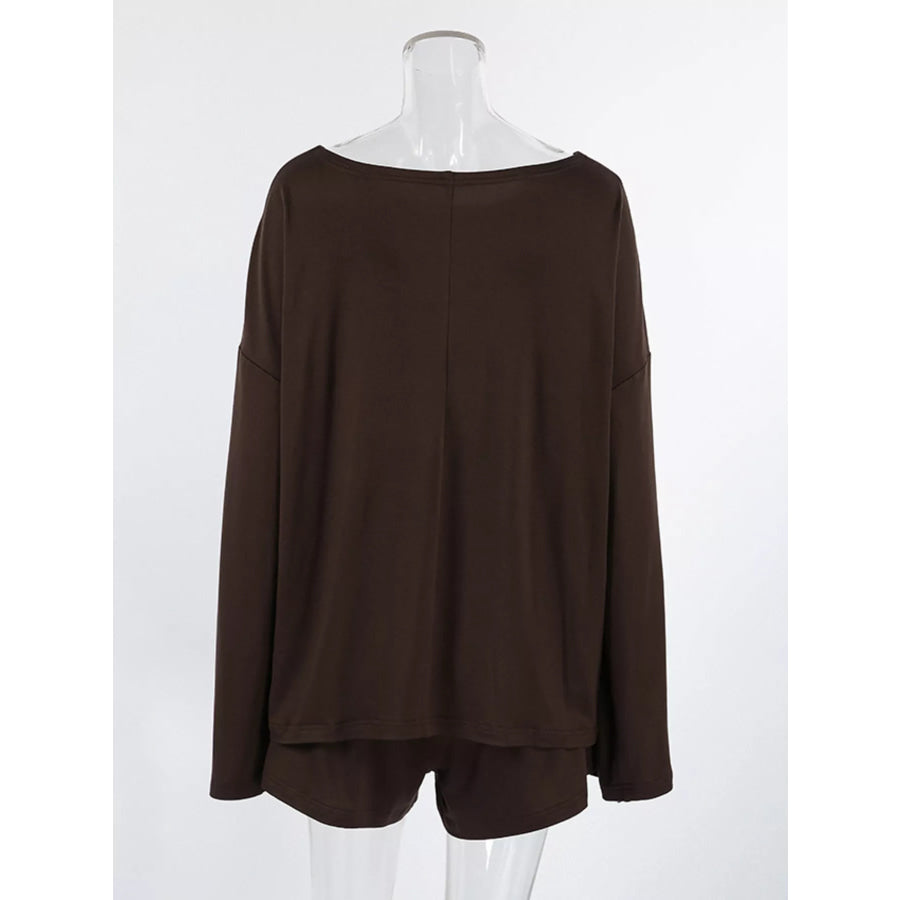 Oversized Long Sleeve Top and Shorts Lounge Set Apparel and Accessories
