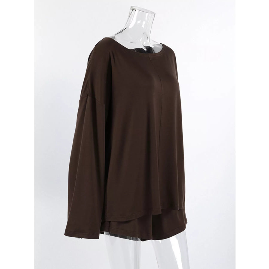 Oversized Long Sleeve Top and Shorts Lounge Set Apparel and Accessories