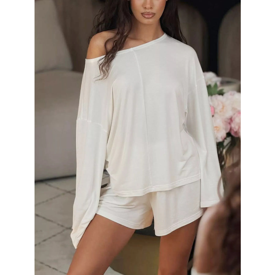 Oversized Long Sleeve Top and Shorts Lounge Set Apparel and Accessories