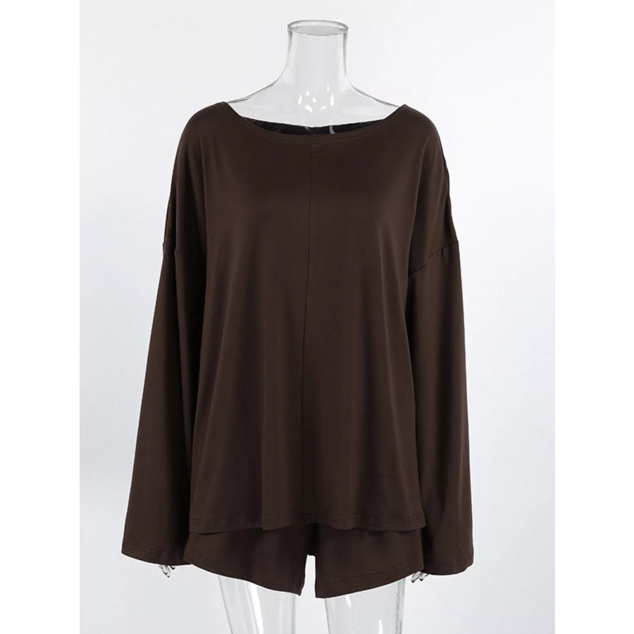 Oversized Long Sleeve Top and Shorts Lounge Set Apparel and Accessories