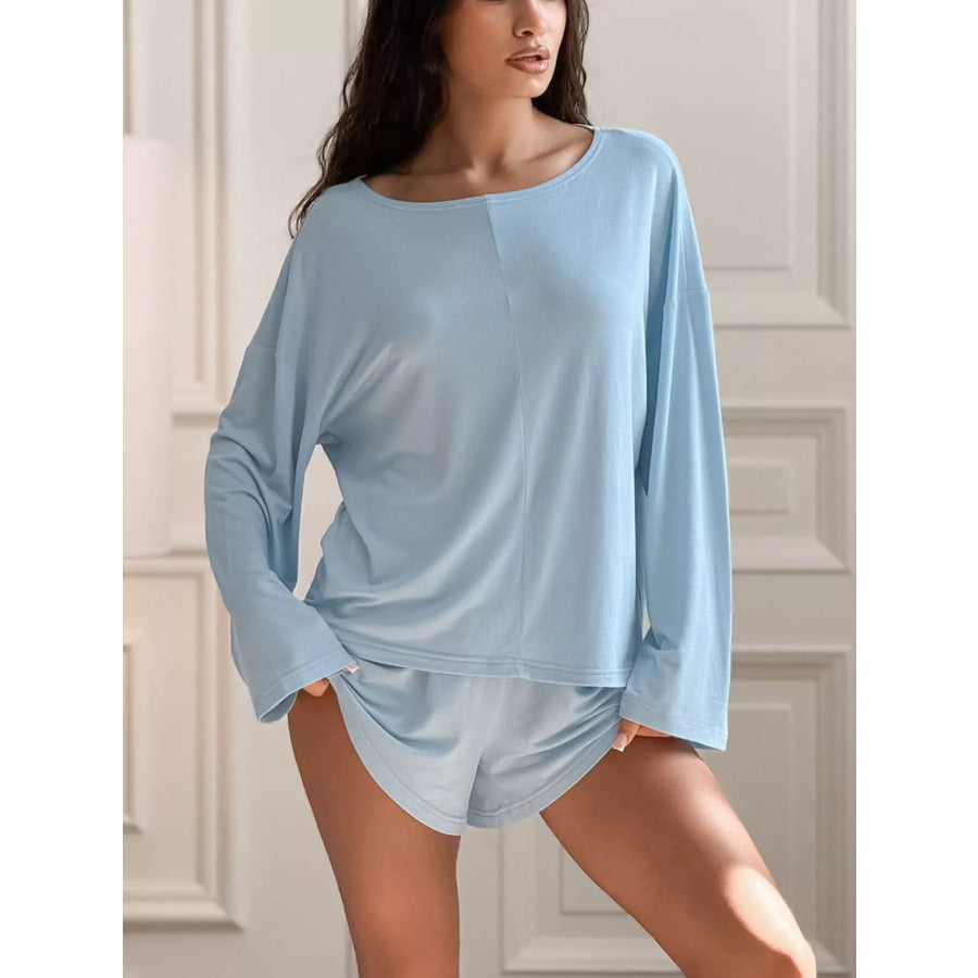 Oversized Long Sleeve Top and Shorts Lounge Set Apparel and Accessories