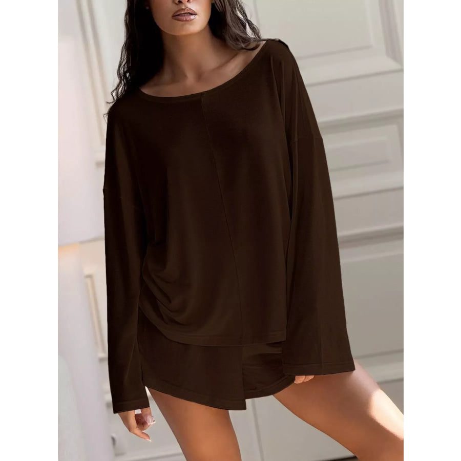 Oversized Long Sleeve Top and Shorts Lounge Set Apparel and Accessories
