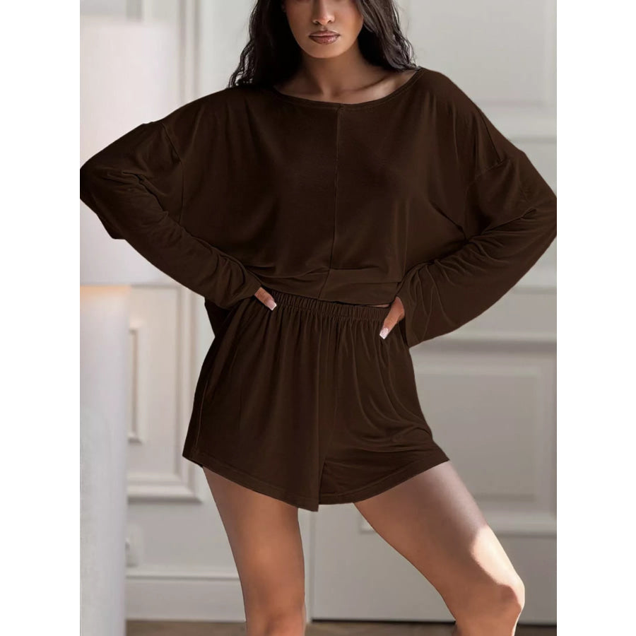 Oversized Long Sleeve Top and Shorts Lounge Set Black / S Apparel and Accessories