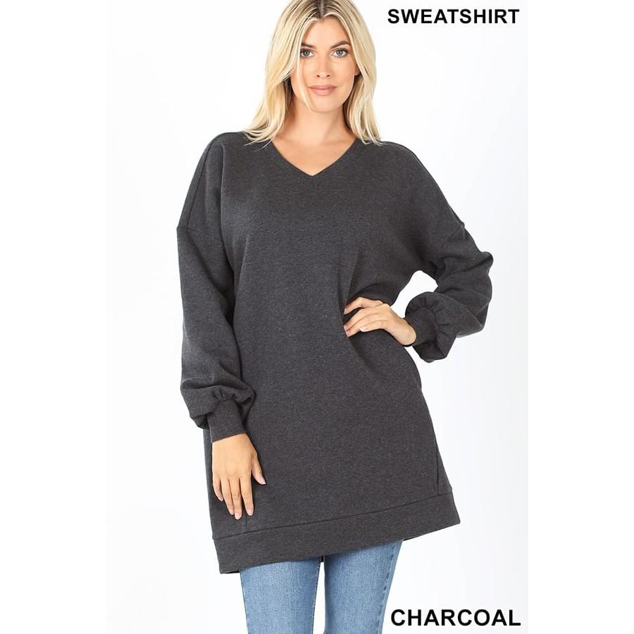 Oversized Loose Fit V-Neck Sweatshirt with Pockets Coming Soon! Charcoal / S Tops