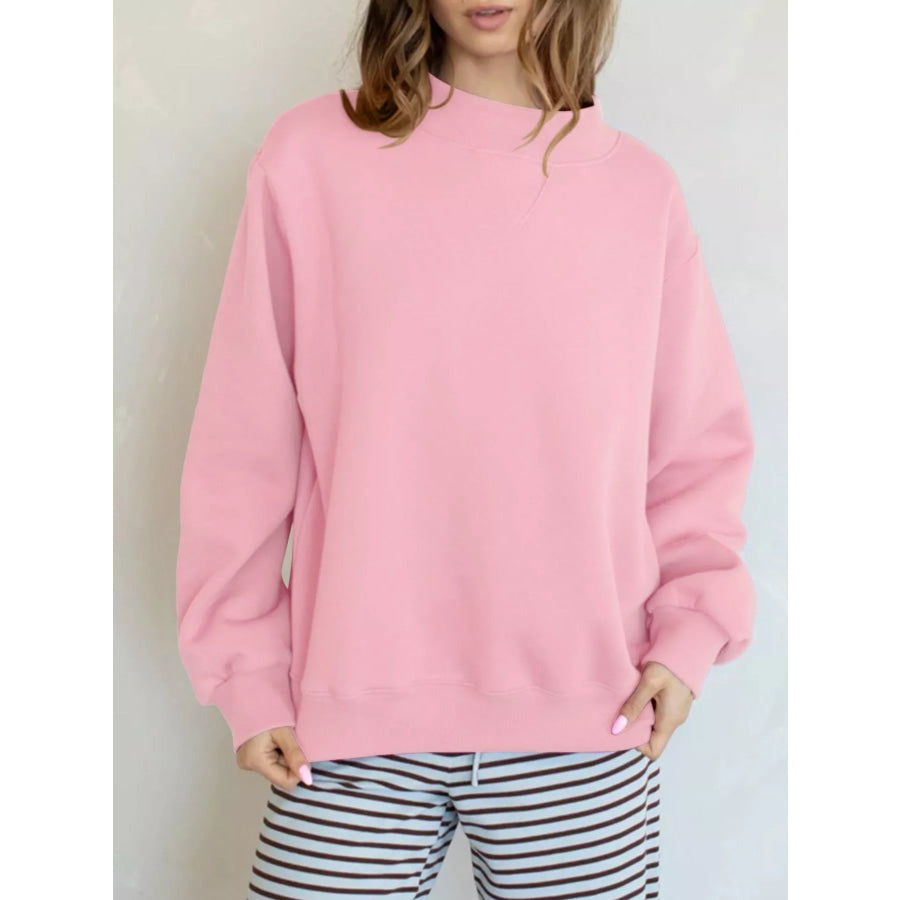 Oversized Mock Neck Dropped Shoulder Sweatshirt Apparel and Accessories
