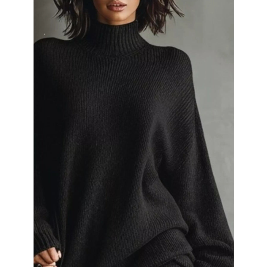 Oversized Mock Neck Long Sleeve Sweater Dress Apparel and Accessories