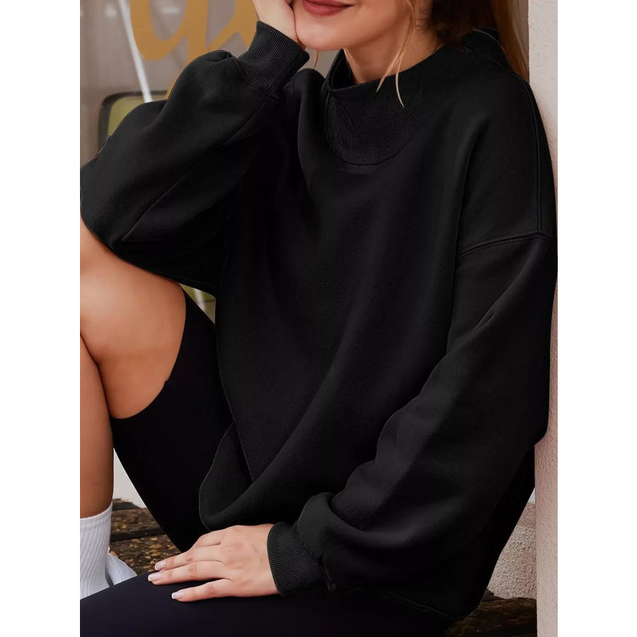 Oversized Mock Neck Long Sleeve Sweatshirt Apparel and Accessories