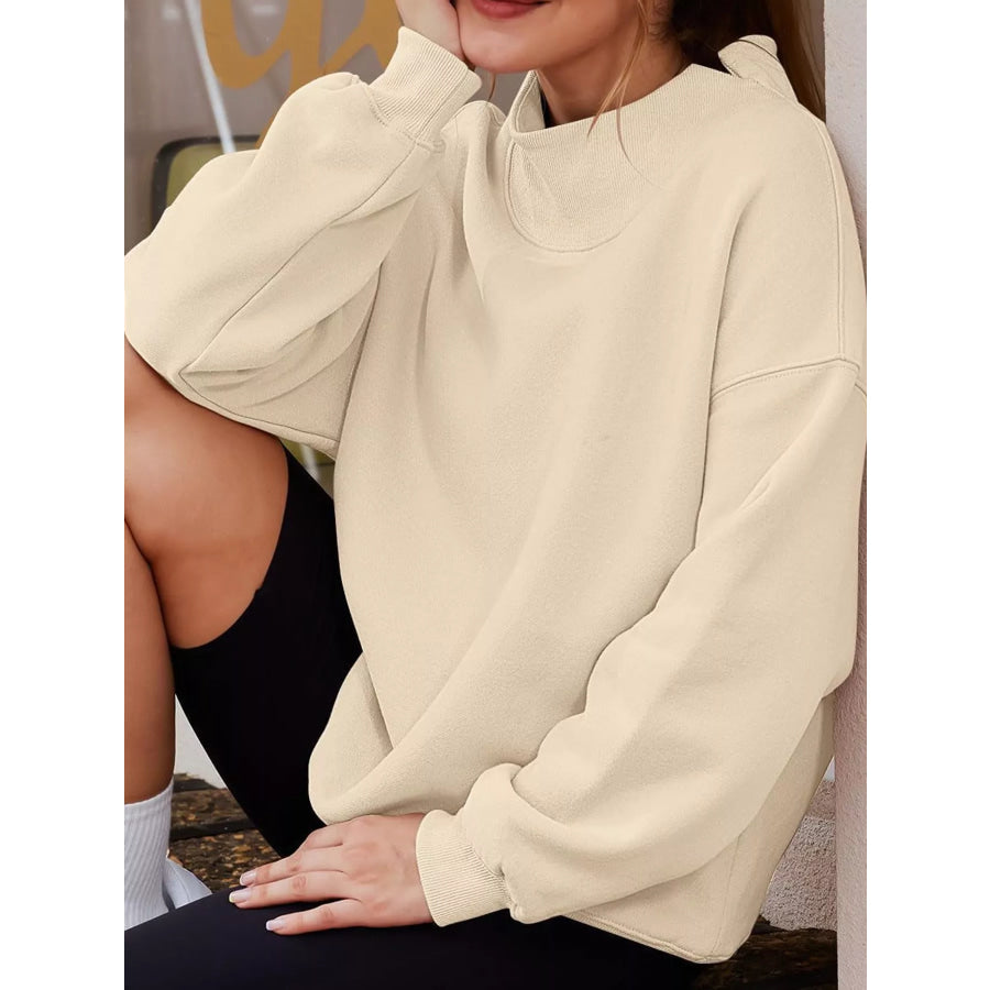 Oversized Mock Neck Long Sleeve Sweatshirt Apparel and Accessories
