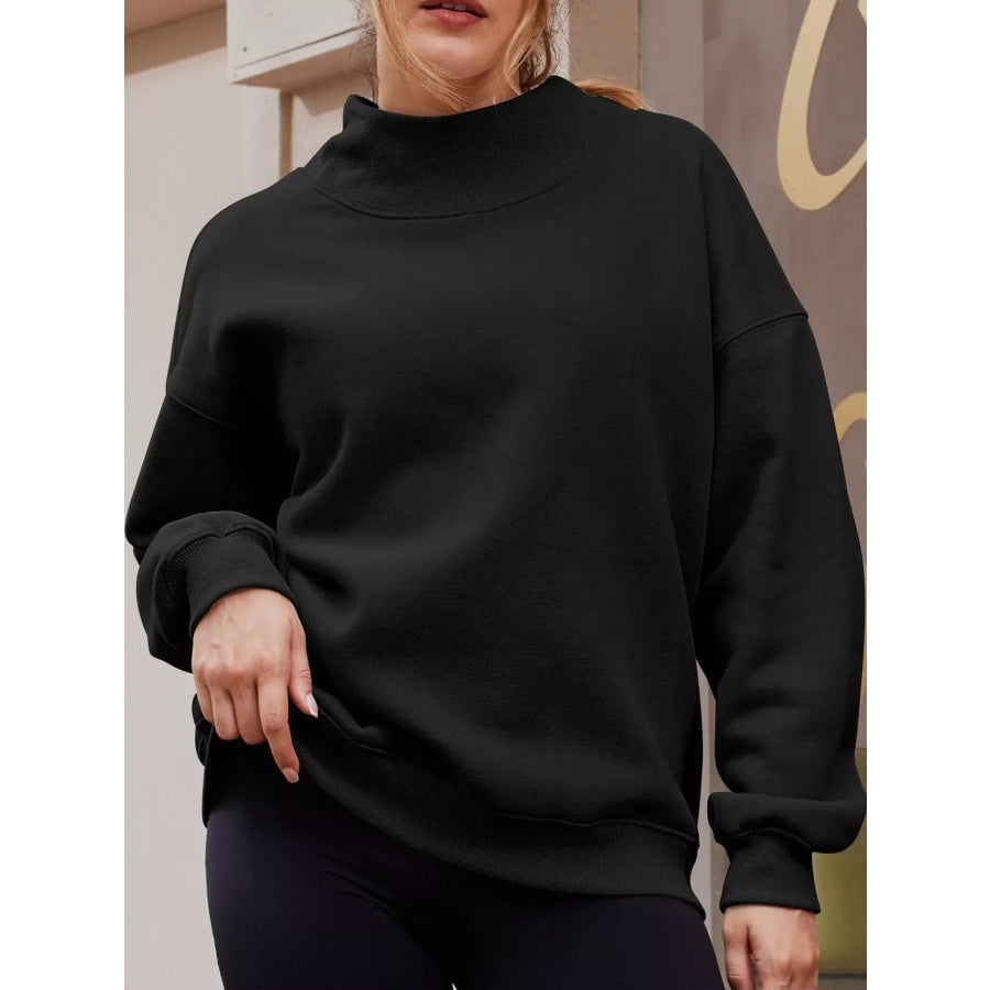 Oversized Mock Neck Long Sleeve Sweatshirt Apparel and Accessories
