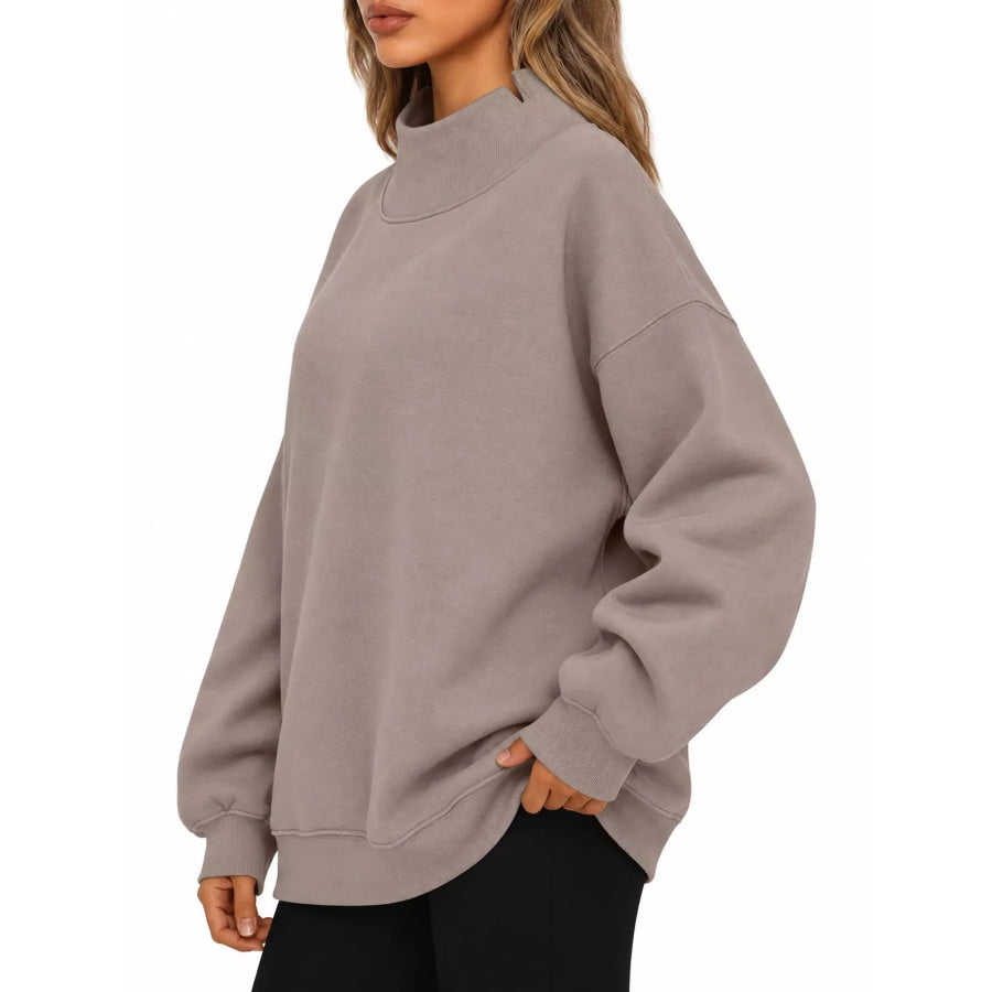 Oversized Mock Neck Long Sleeve Sweatshirt Apparel and Accessories