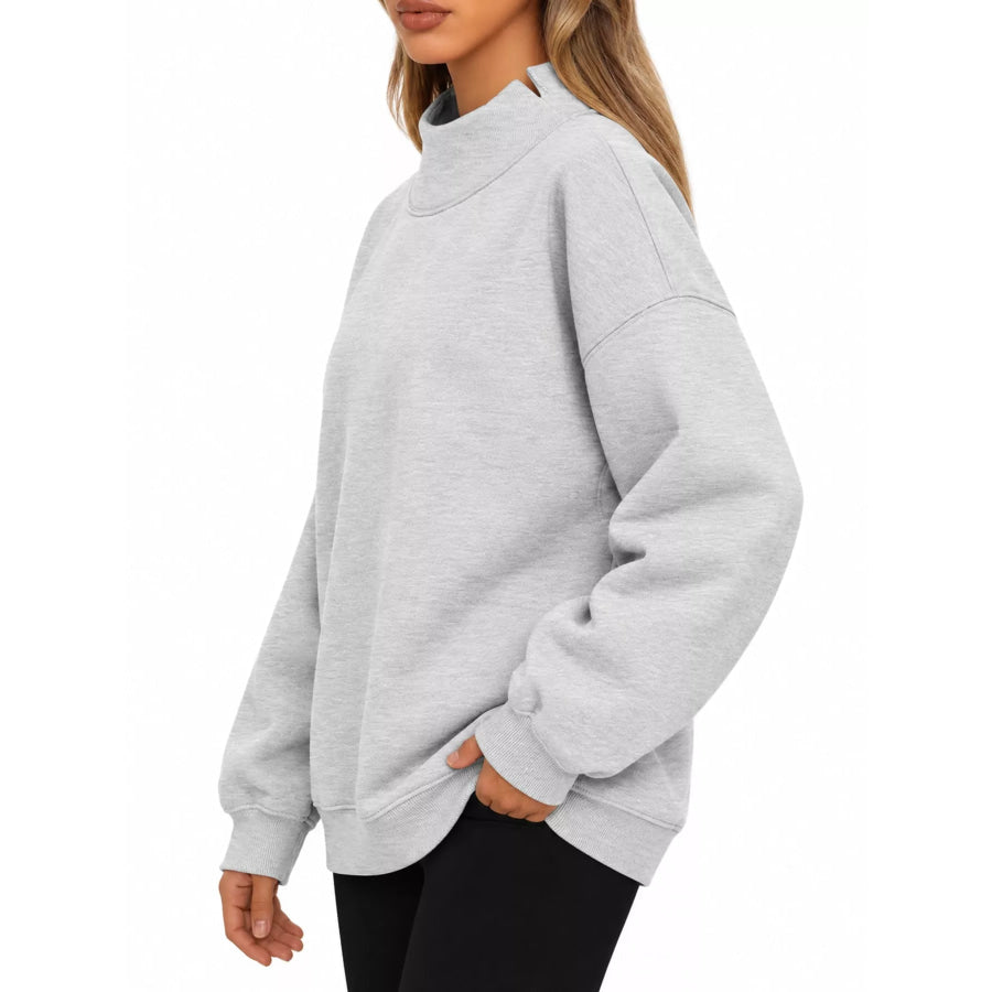 Oversized Mock Neck Long Sleeve Sweatshirt Apparel and Accessories