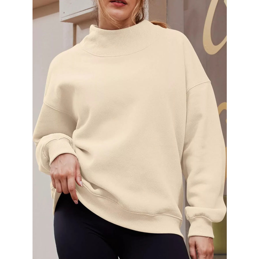 Oversized Mock Neck Long Sleeve Sweatshirt Apparel and Accessories