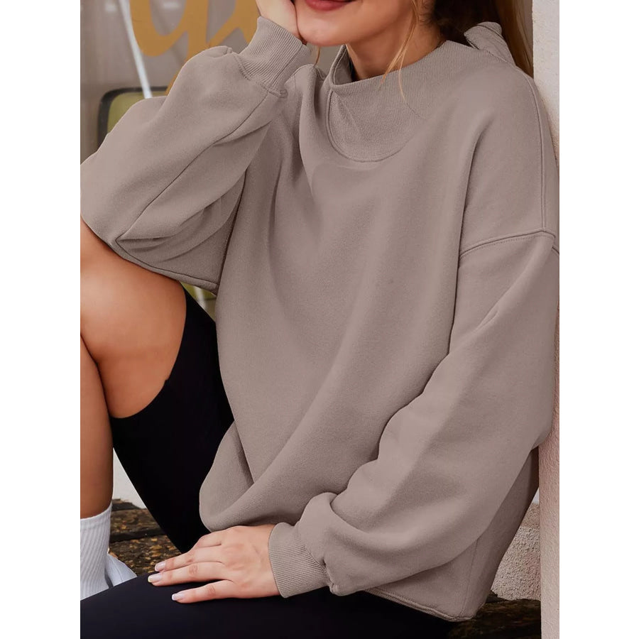 Oversized Mock Neck Long Sleeve Sweatshirt Apparel and Accessories