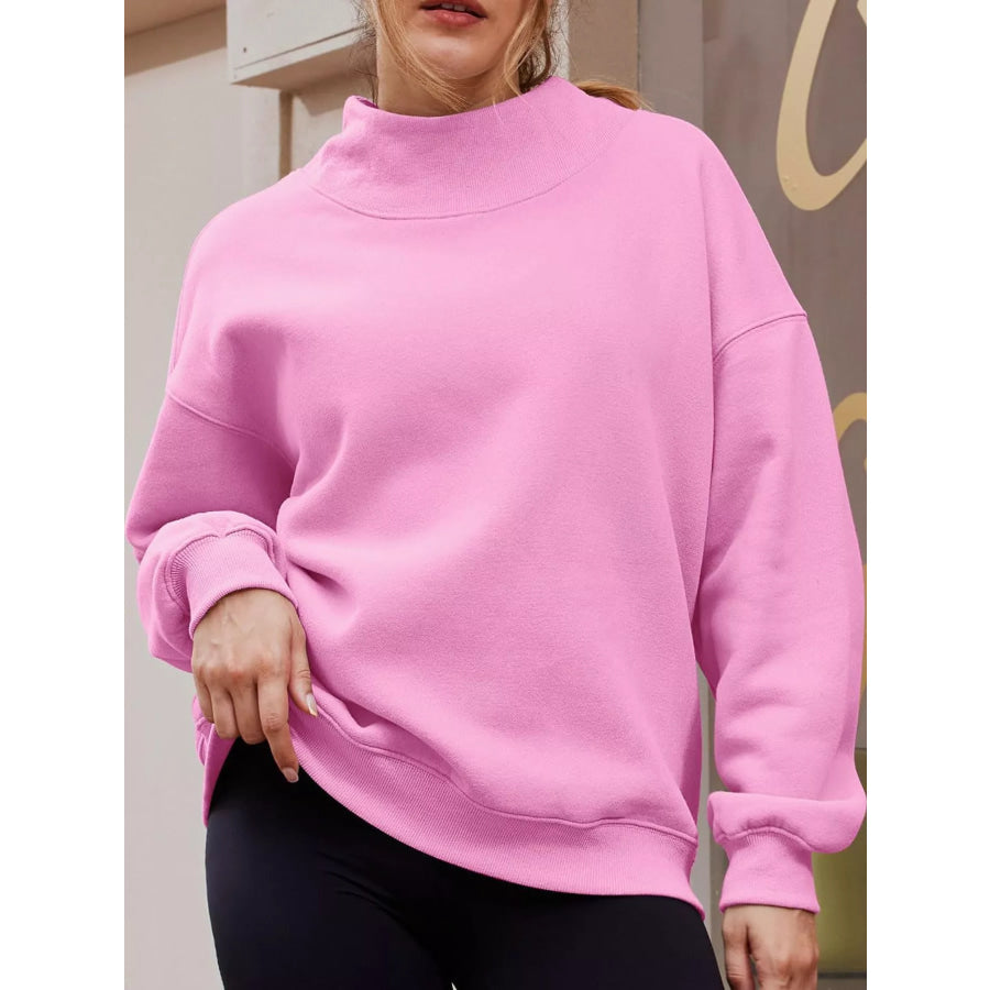 Oversized Mock Neck Long Sleeve Sweatshirt Apparel and Accessories