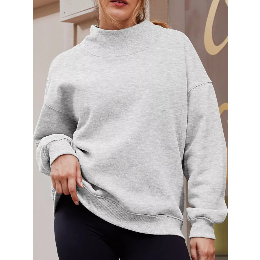 Oversized Mock Neck Long Sleeve Sweatshirt Apparel and Accessories