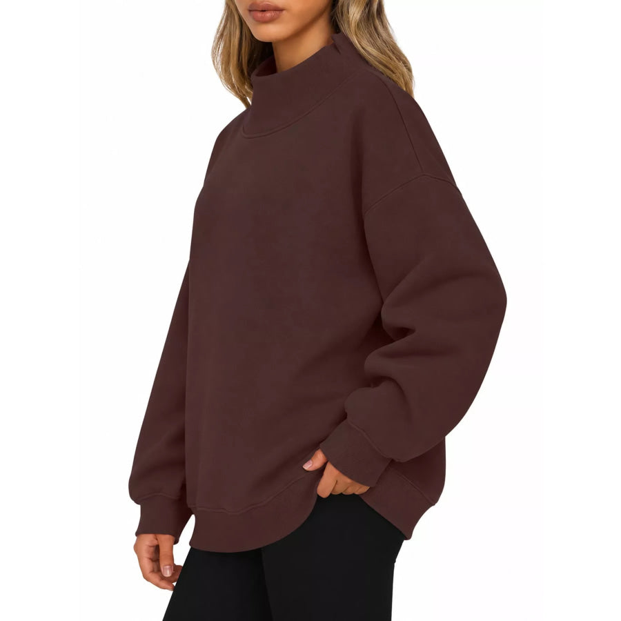 Oversized Mock Neck Long Sleeve Sweatshirt Apparel and Accessories