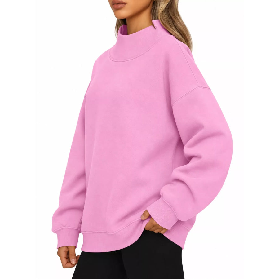 Oversized Mock Neck Long Sleeve Sweatshirt Apparel and Accessories