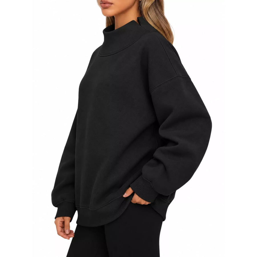 Oversized Mock Neck Long Sleeve Sweatshirt Apparel and Accessories