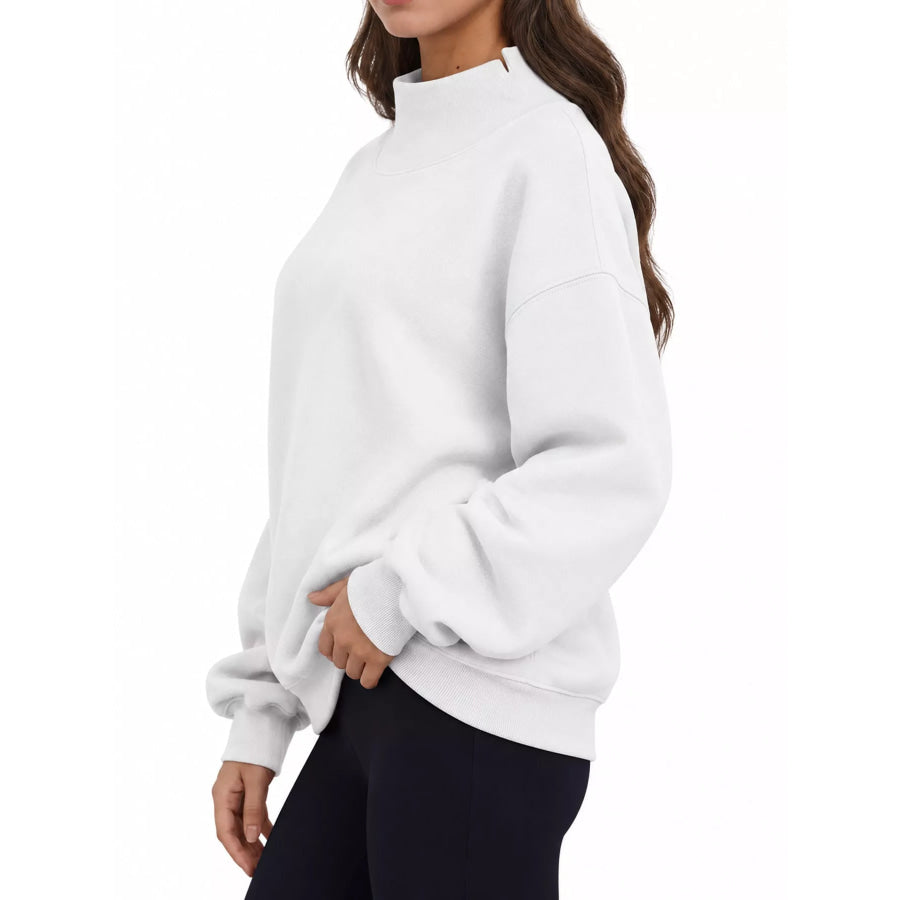Oversized Mock Neck Long Sleeve Sweatshirt Apparel and Accessories