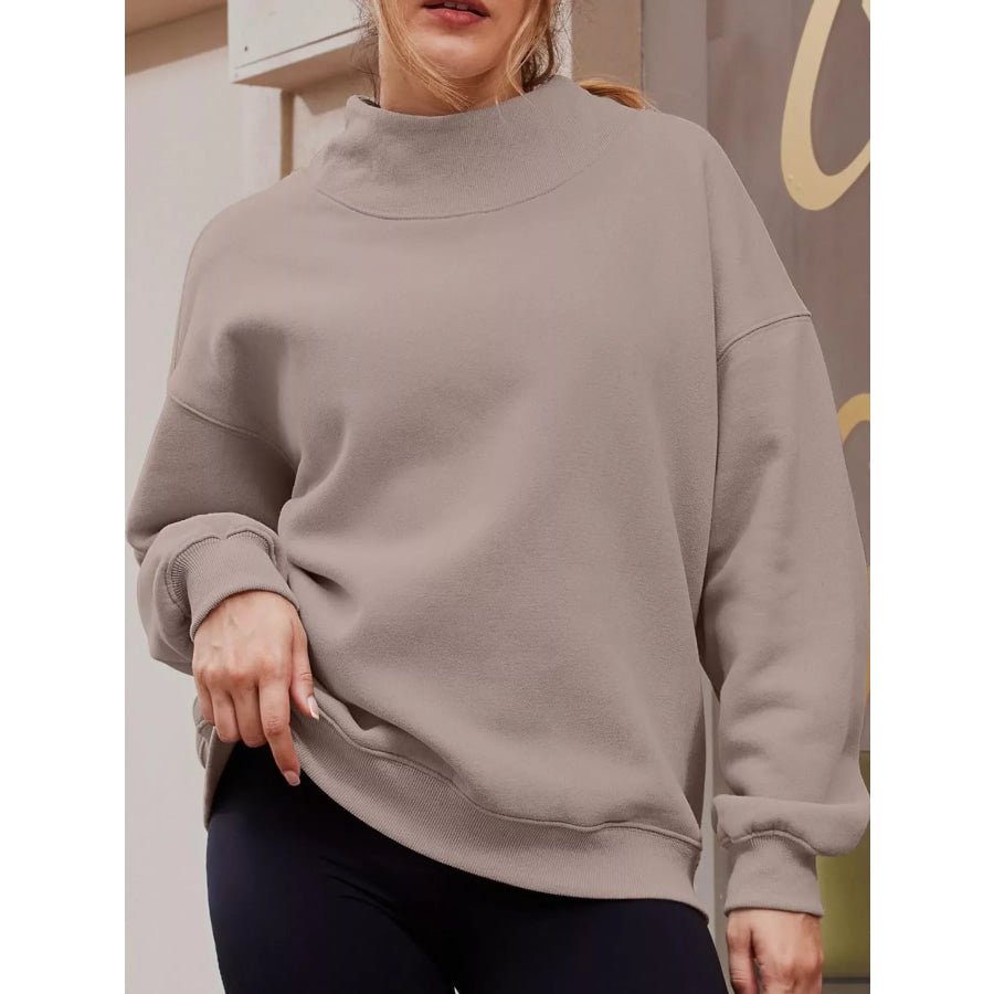 Oversized Mock Neck Long Sleeve Sweatshirt Apparel and Accessories