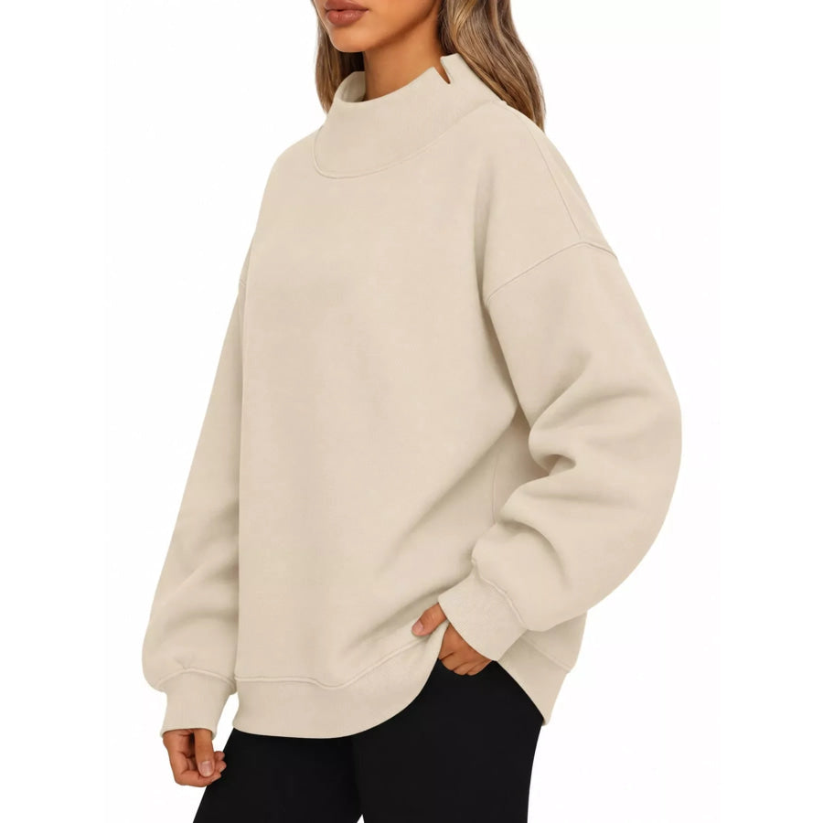 Oversized Mock Neck Long Sleeve Sweatshirt Apparel and Accessories