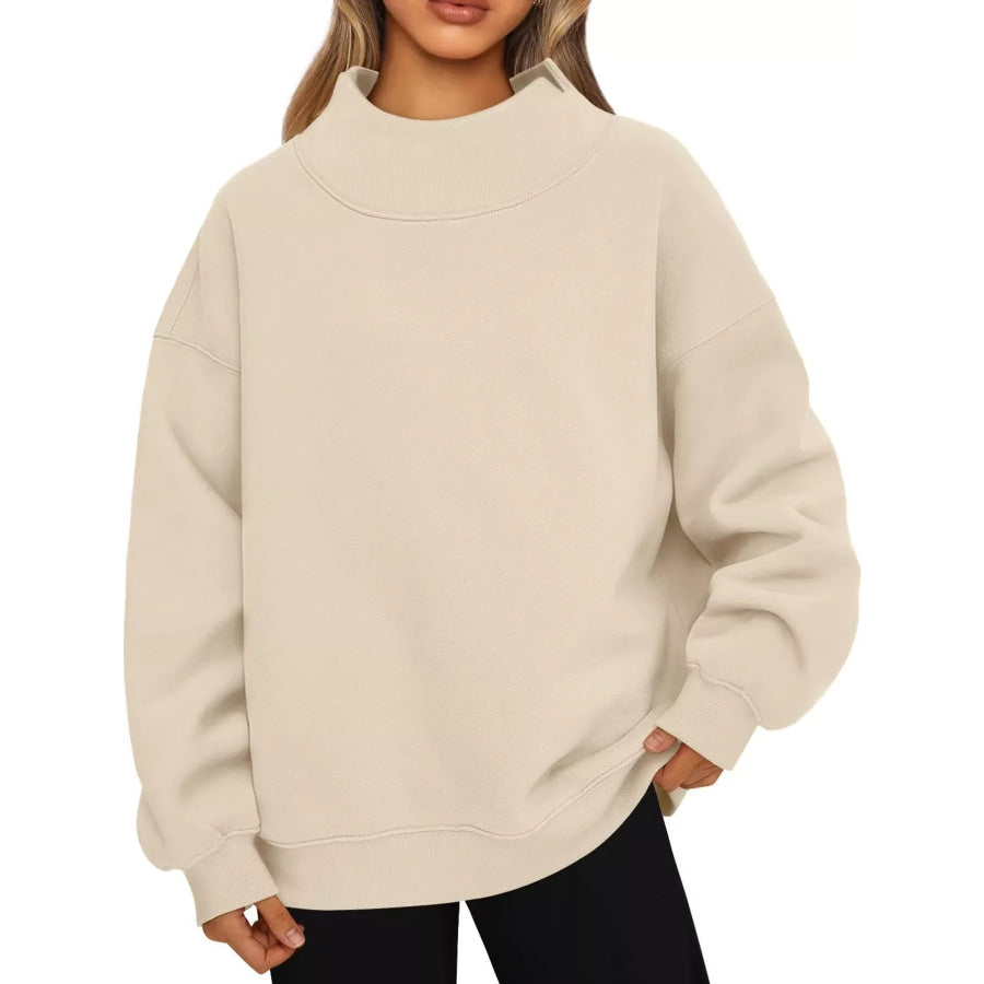 Oversized Mock Neck Long Sleeve Sweatshirt Apricot / S Apparel and Accessories
