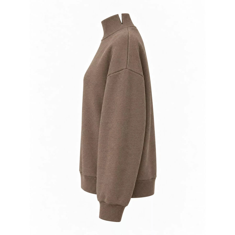 Oversized Mock Neck Long Sleeve Sweatshirt Brown / S Apparel and Accessories