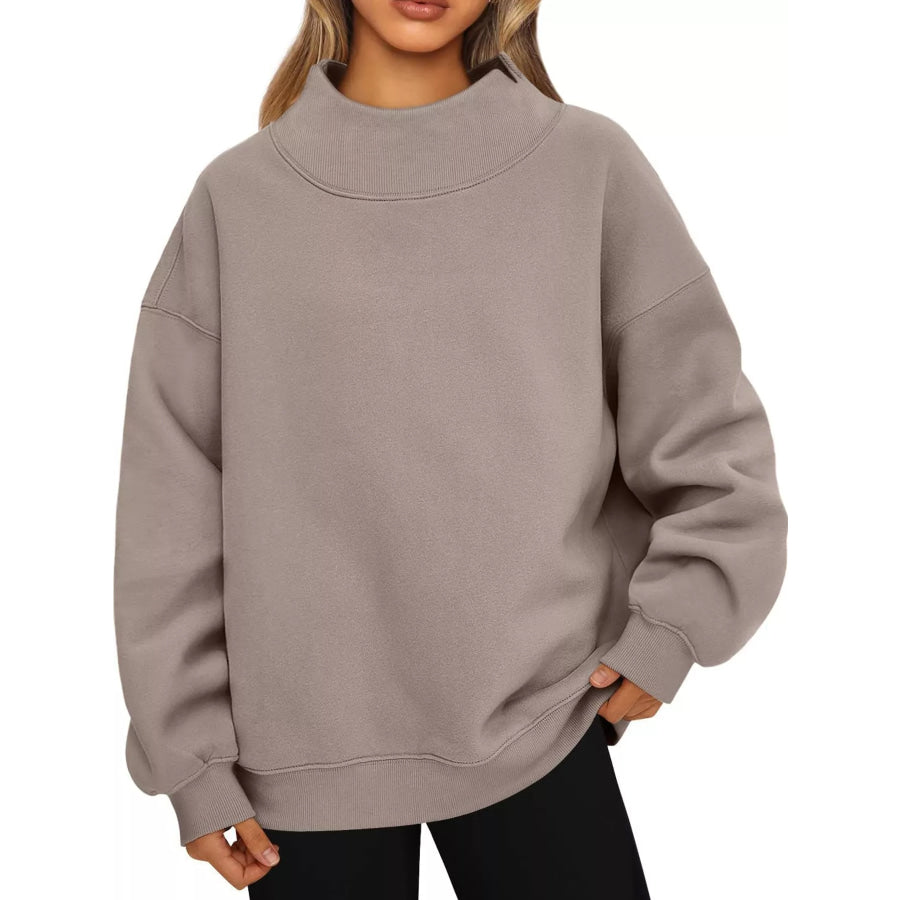Oversized Mock Neck Long Sleeve Sweatshirt Mocha / S Apparel and Accessories