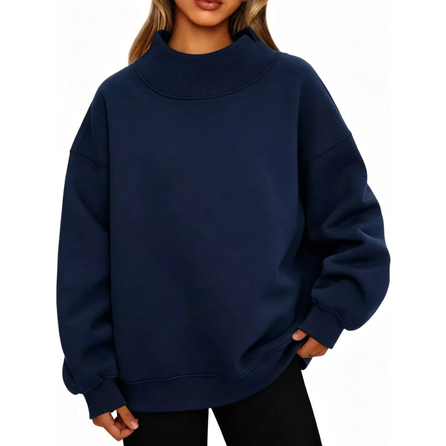 Oversized Mock Neck Long Sleeve Sweatshirt Navy / S Apparel and Accessories