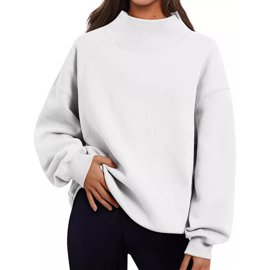 Oversized Mock Neck Long Sleeve Sweatshirt White / S Apparel and Accessories
