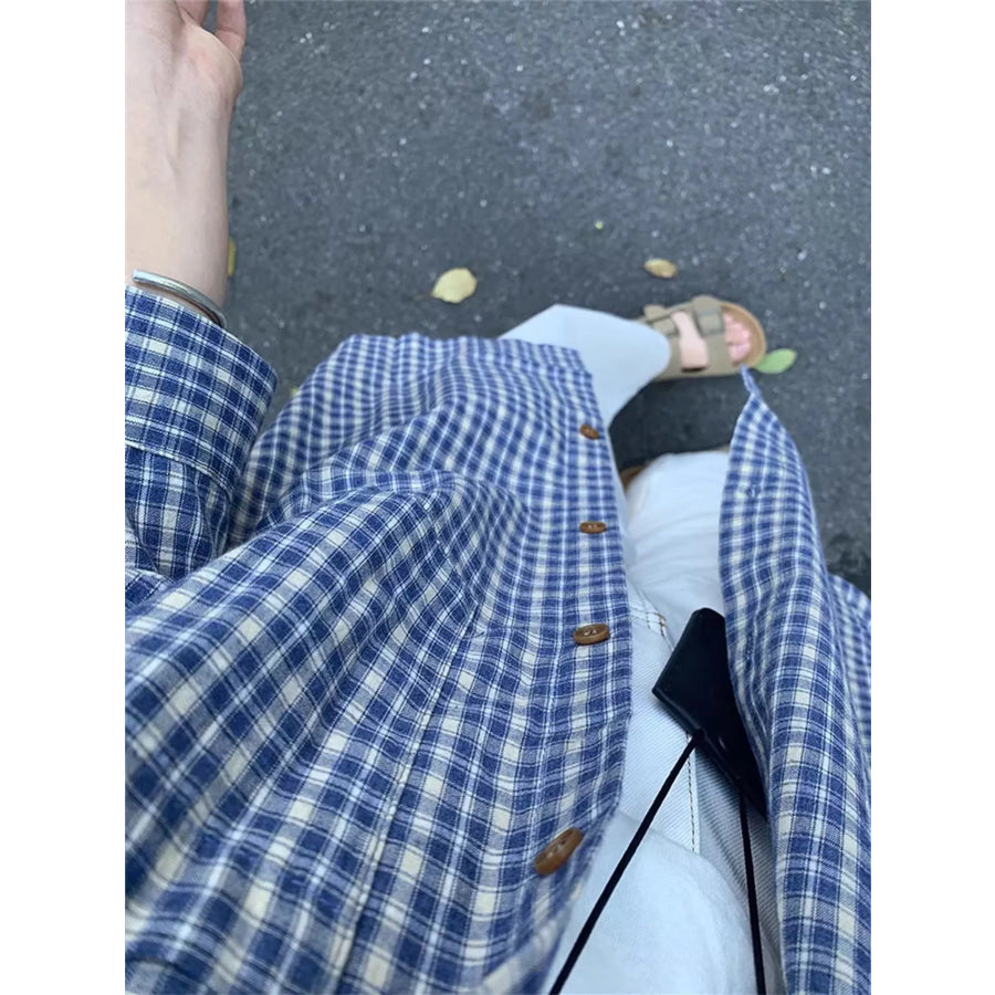 Oversized Plaid Button-Down Shirt Apparel and Accessories