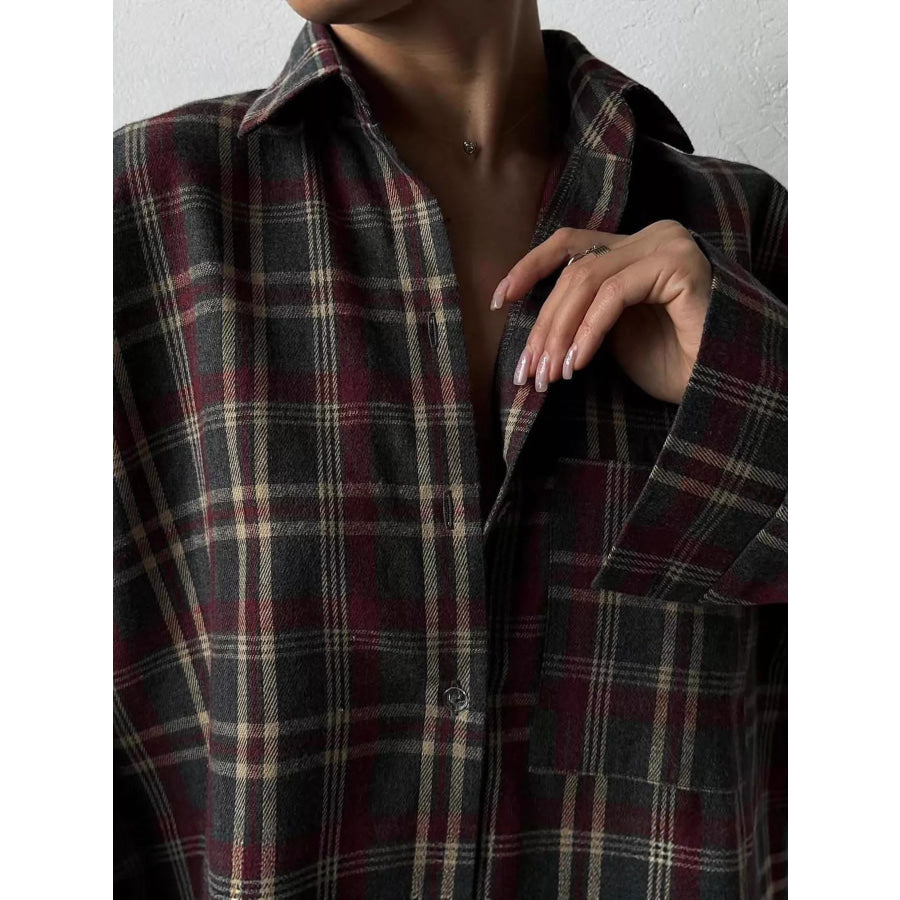 Oversized Plaid Button Up Shirt Apparel and Accessories