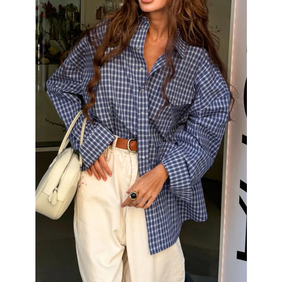 Oversized Plaid Button Up Shirt Apparel and Accessories