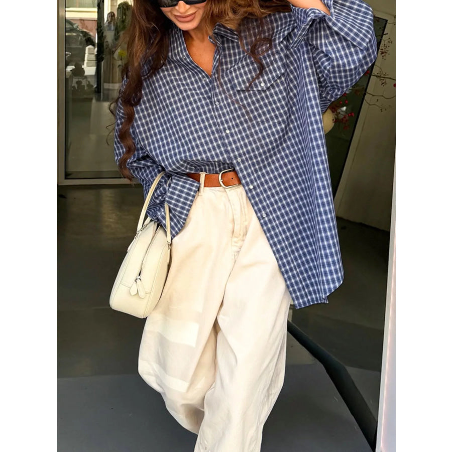 Oversized Plaid Button Up Shirt Apparel and Accessories