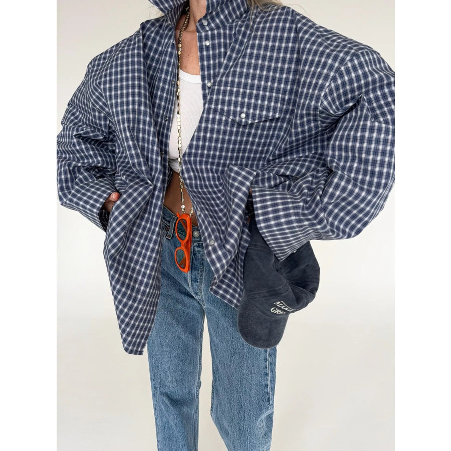 Oversized Plaid Button Up Shirt Apparel and Accessories