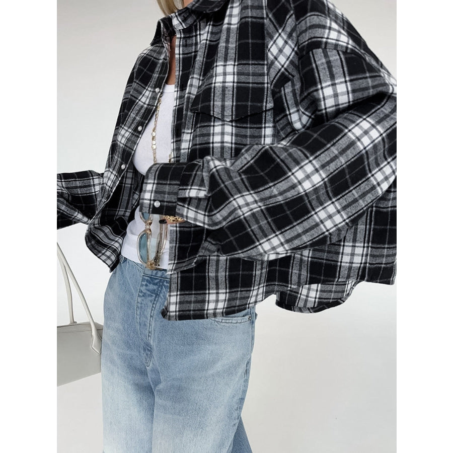 Oversized Plaid Button Up Shirt Plaid / S Apparel and Accessories