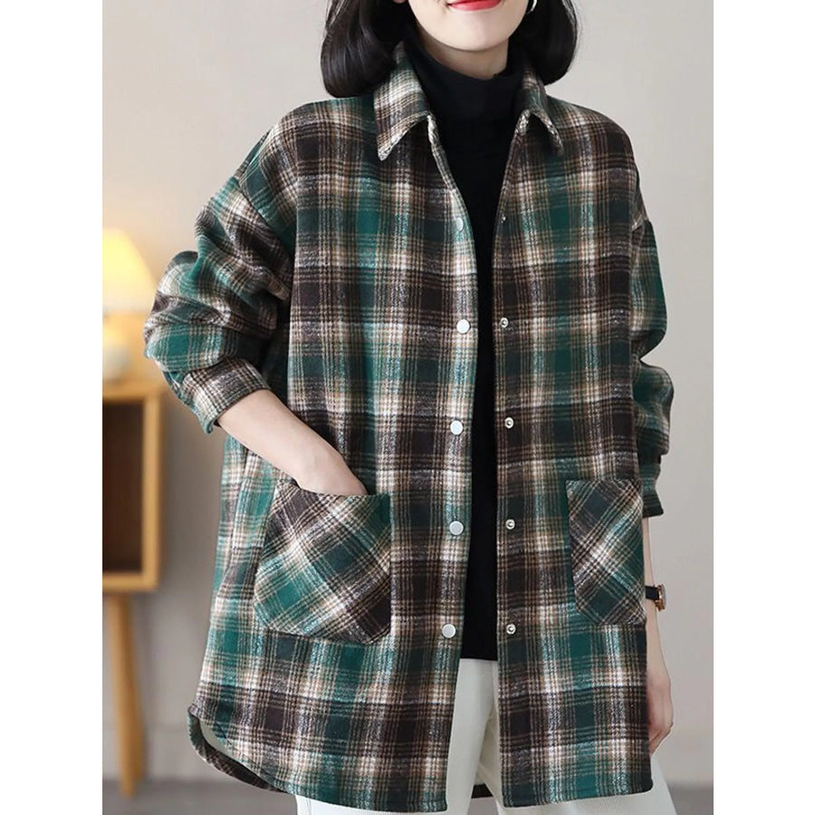 Oversized Plaid Long Sleeve Brushed Shirt with Fleece Lining Apparel and Accessories