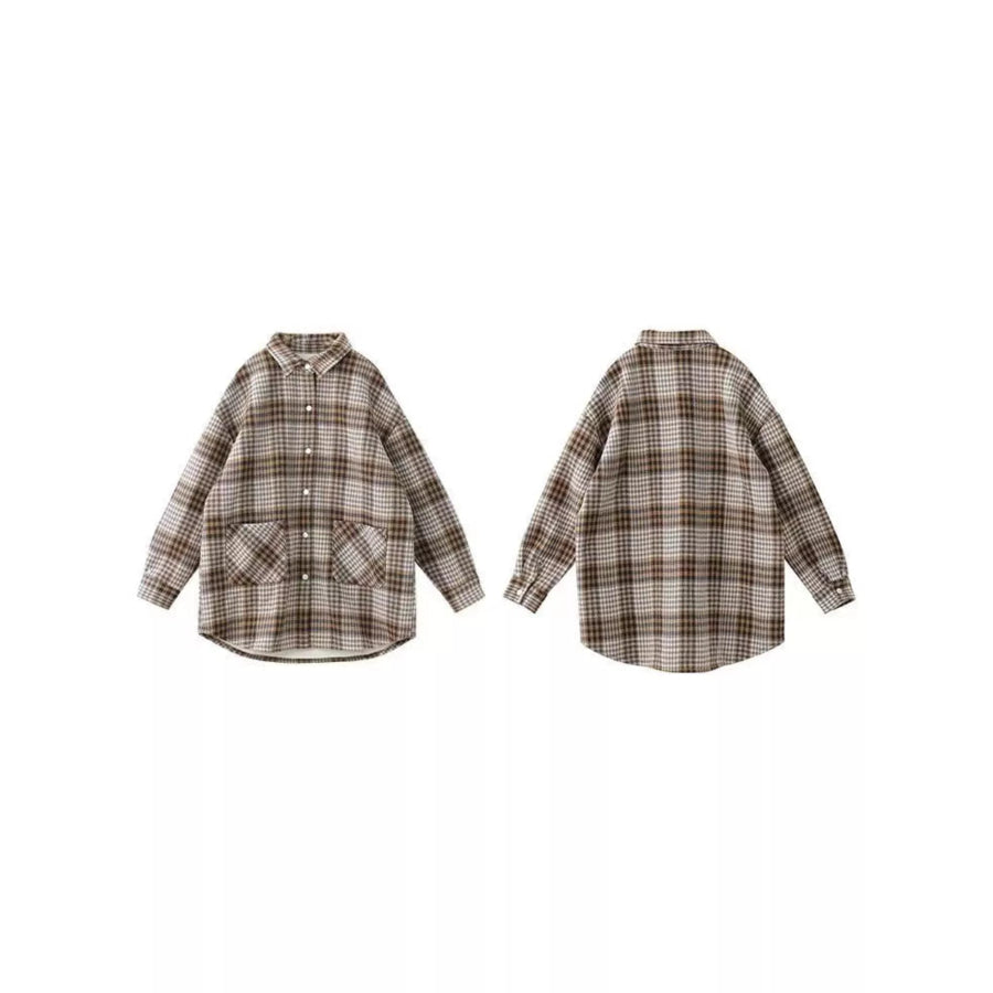 Oversized Plaid Long Sleeve Brushed Shirt with Fleece Lining Apparel and Accessories