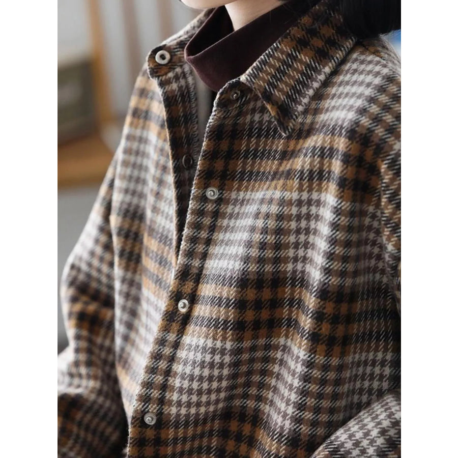 Oversized Plaid Long Sleeve Brushed Shirt with Fleece Lining Apparel and Accessories