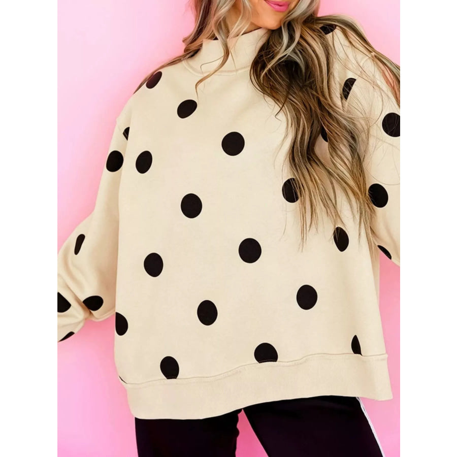 Oversized Polka Dot Crewneck Sweatshirt Apricot / S Apparel and Accessories