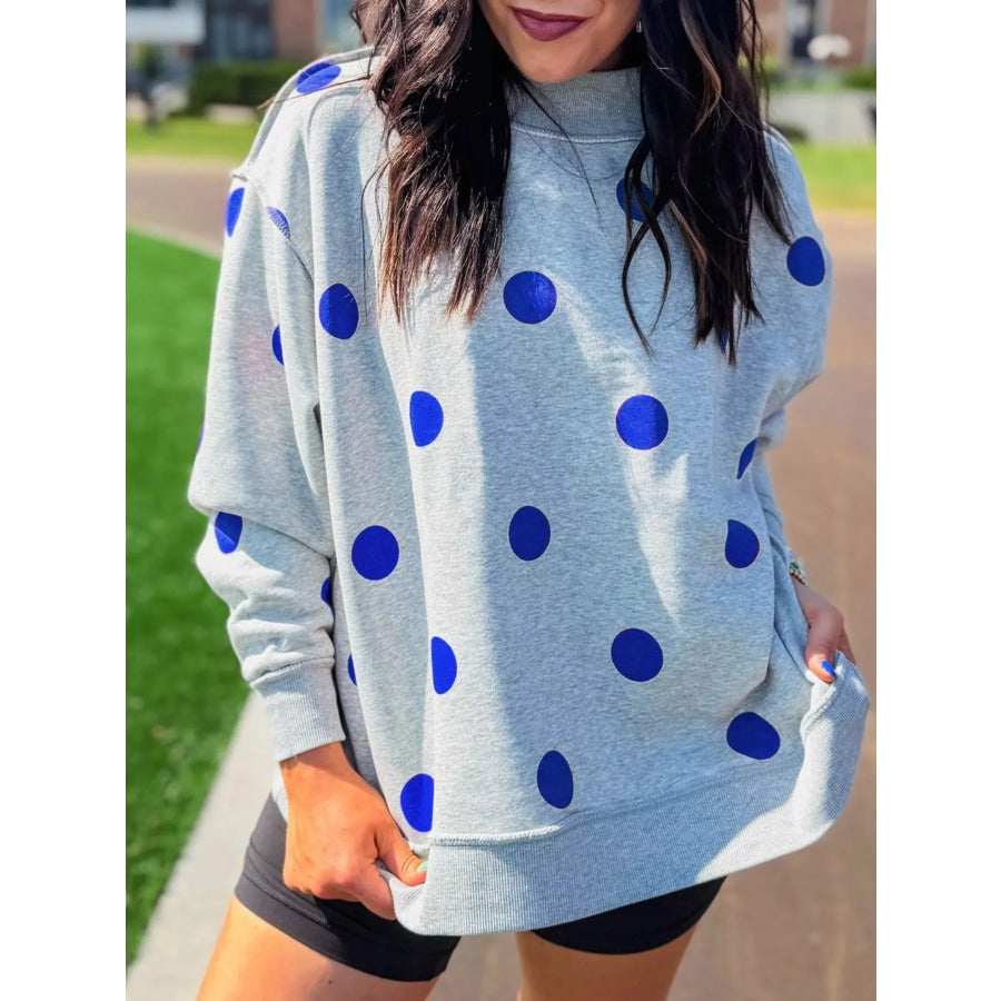 Oversized Polka Dot Crewneck Sweatshirt Gray / S Apparel and Accessories