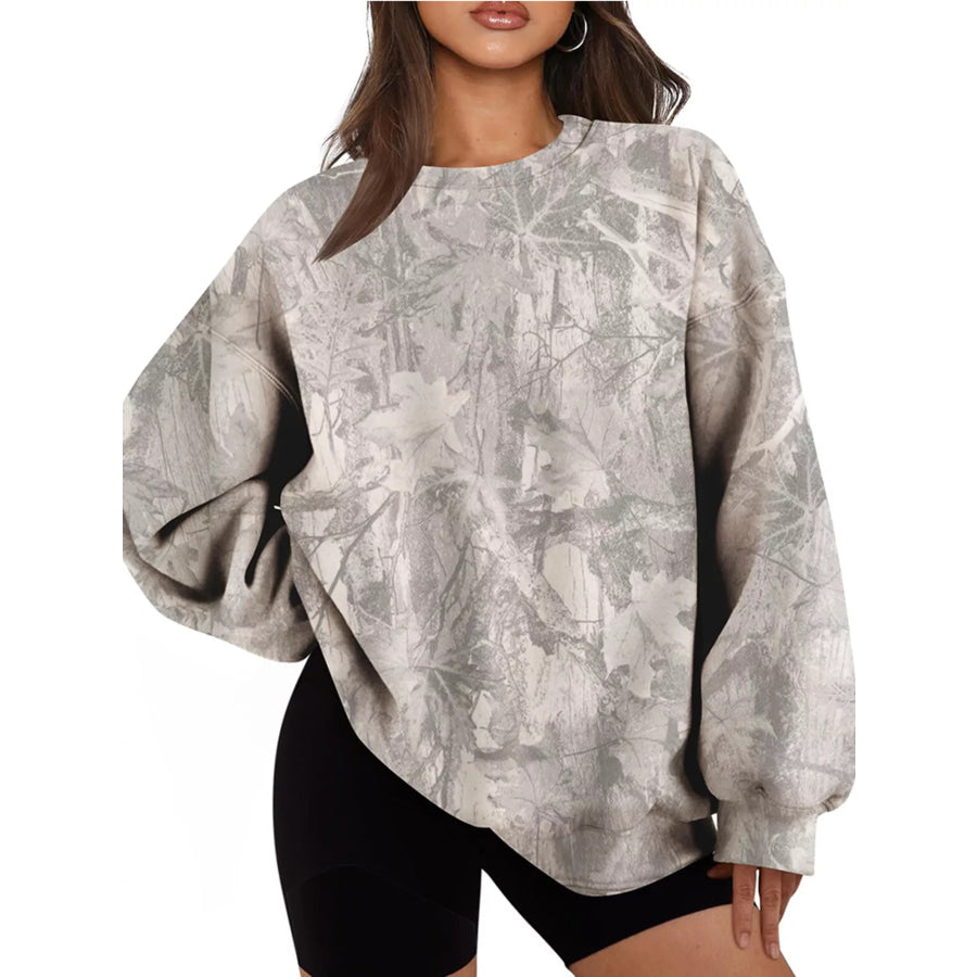 Oversized Printed Crew Neck Sweatshirt Grey / S Apparel and Accessories