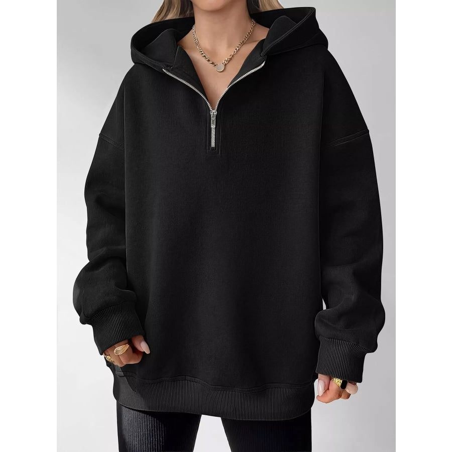 Oversized Quarter-Zip Hoodie Black / S Apparel and Accessories