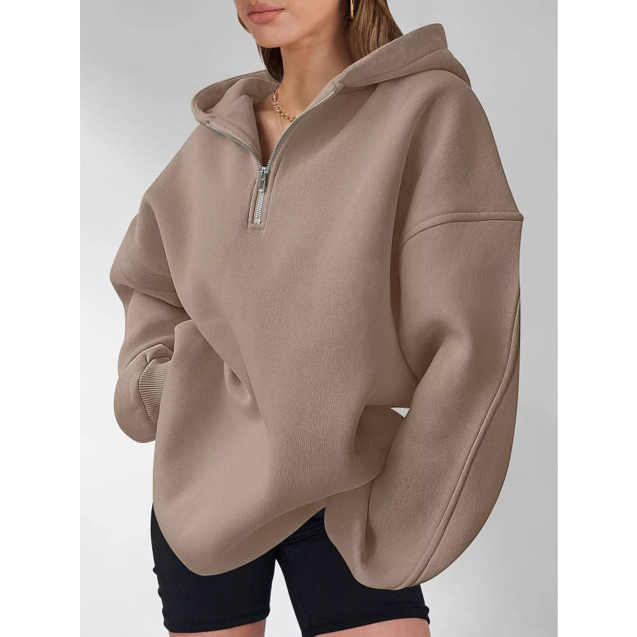 Oversized Quarter-Zip Hoodie Khaki / S Apparel and Accessories