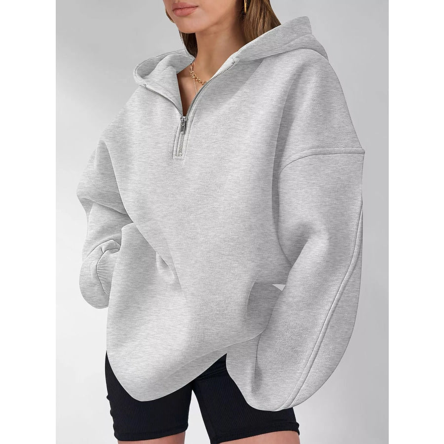Oversized Quarter-Zip Hoodie Light Gray / S Apparel and Accessories