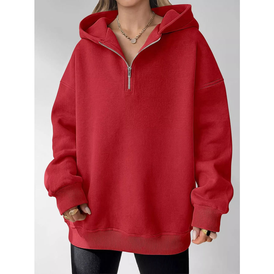 Oversized Quarter-Zip Hoodie Red / S Apparel and Accessories