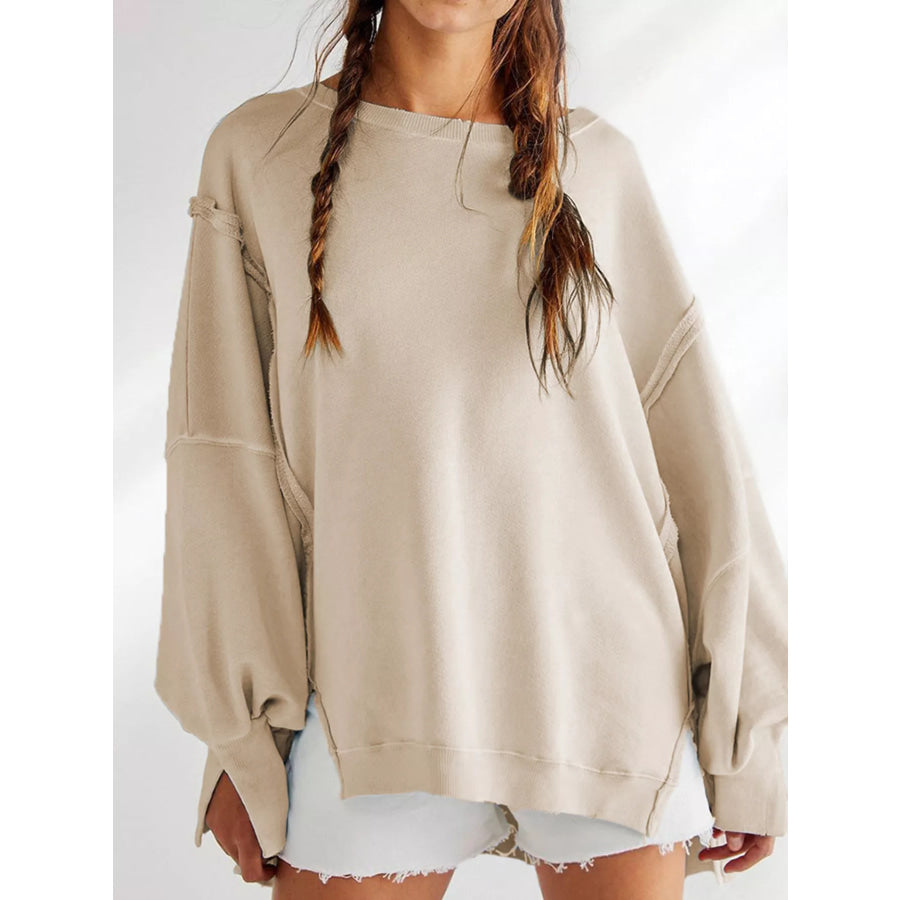 Oversized Relaxed Fit Crew Neck Sweatshirt Beige / S Apparel and Accessories