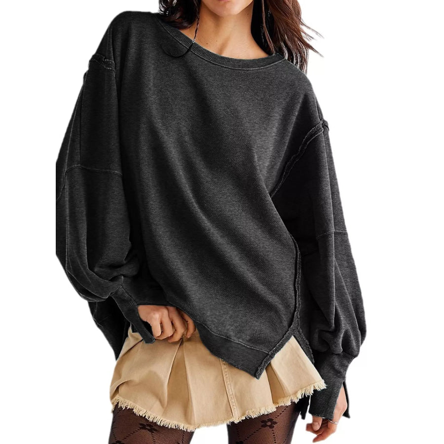 Oversized Relaxed Fit Crew Neck Sweatshirt Black / S Apparel and Accessories