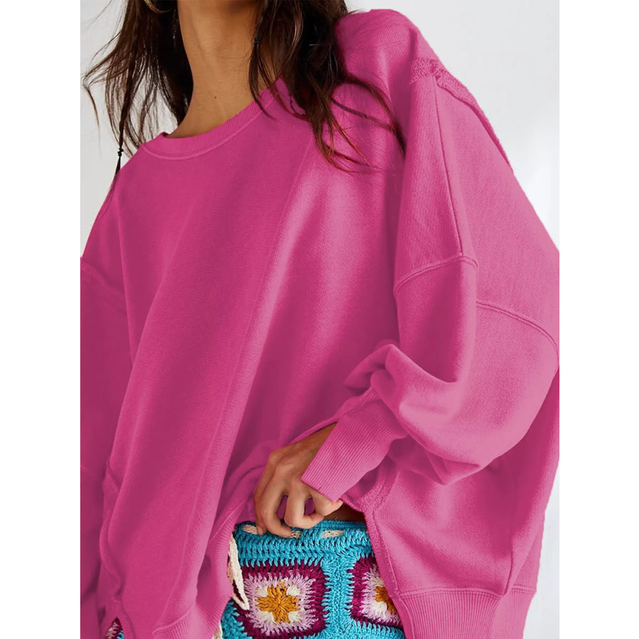 Oversized Relaxed Fit Crew Neck Sweatshirt Cerise / S Apparel and Accessories